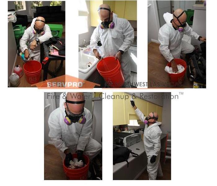 James, a Crew Chief at SERVPRO of Southwest Las Vegas is mixing chemicals for smoke damage restoration.
